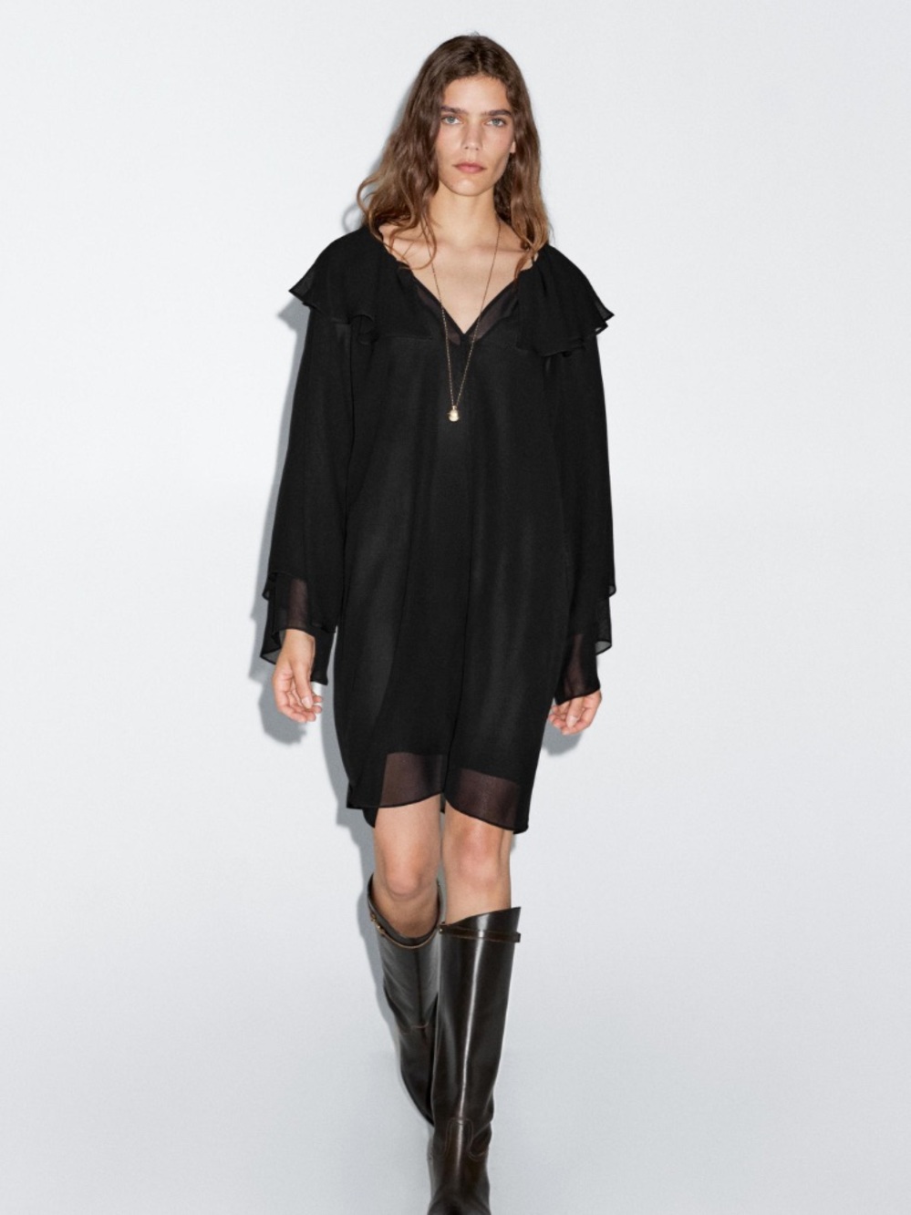 Massimo Dutti Black Ruffle Mini Dress NWT Size Small Ref 6641/505/800